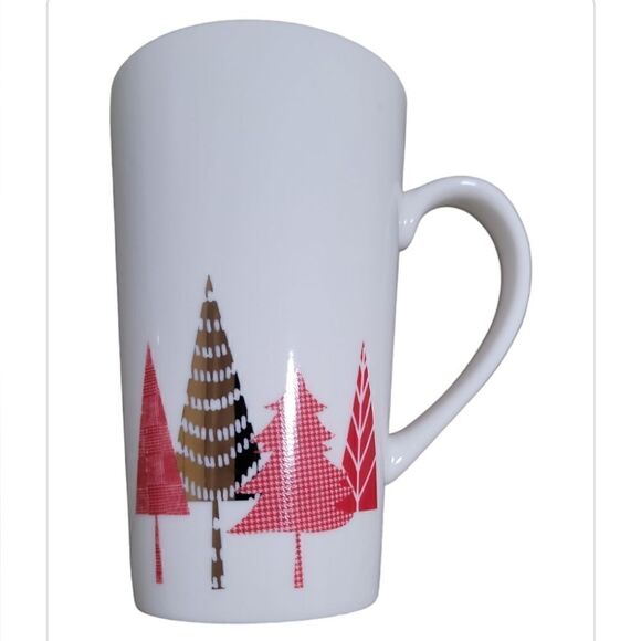 Starbucks Ceramic Travel Mug Handle Lid 14 oz Christmas Trees WINTER - Picture 1 of 4